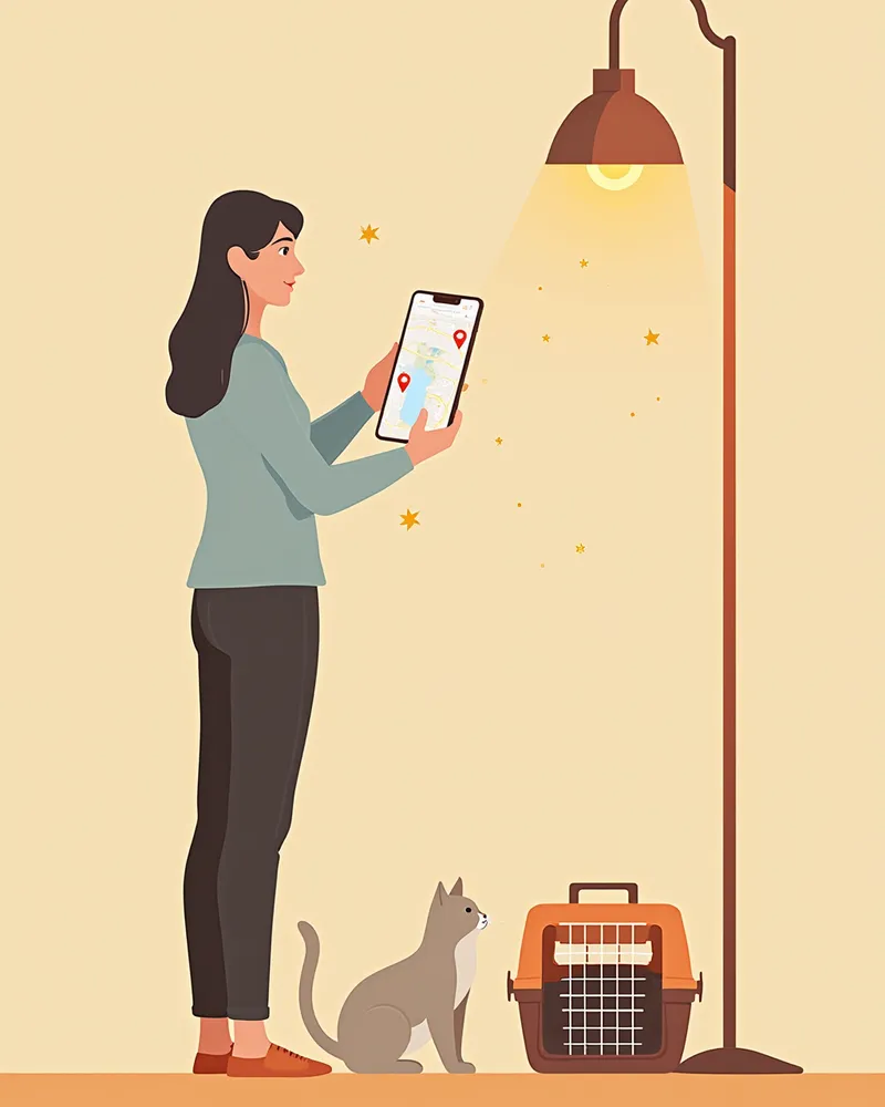 스마트폰 지도 앱으로 24시 동물병원을 검색하는 모습