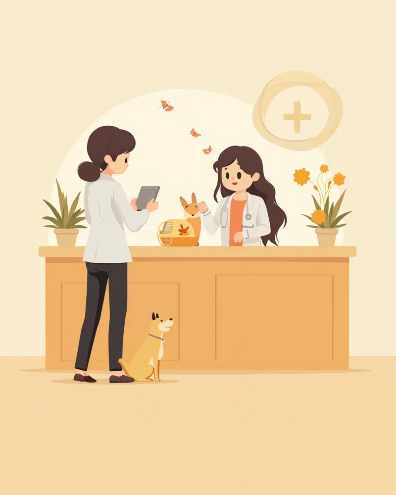 24시 동물병원 접수처에서 진료비에 대해 안내받는 보호자