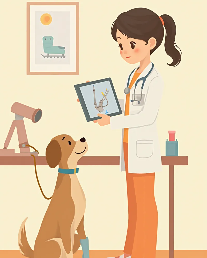 3D 스캐너와 태블릿으로 강아지 의족을 설계하는 모습