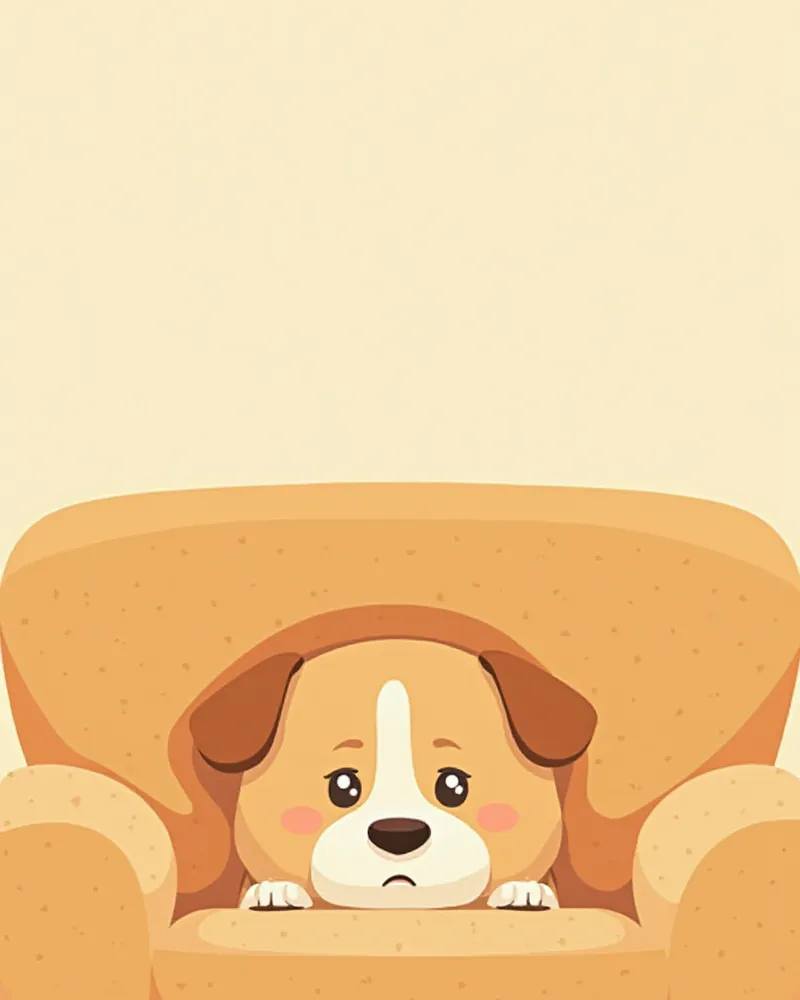 소파 아래에 몸을 숨긴 채 조심스럽게 밖을 살피는 파양견