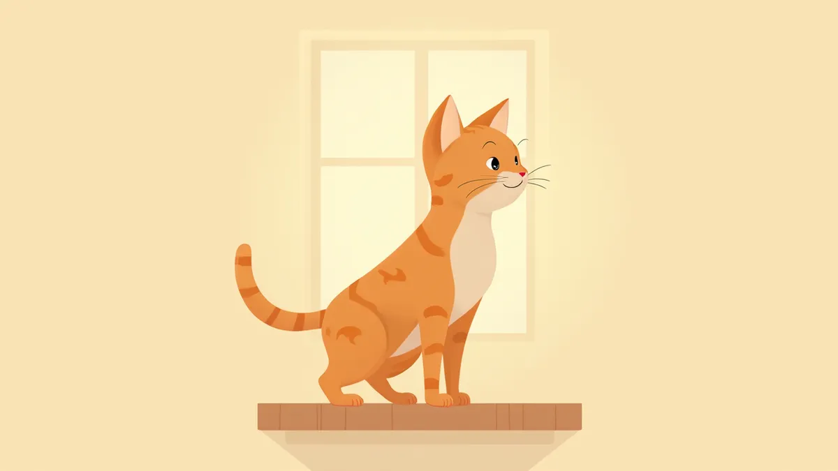 선반 위에 서 있는 건강한 아비시니안 고양이