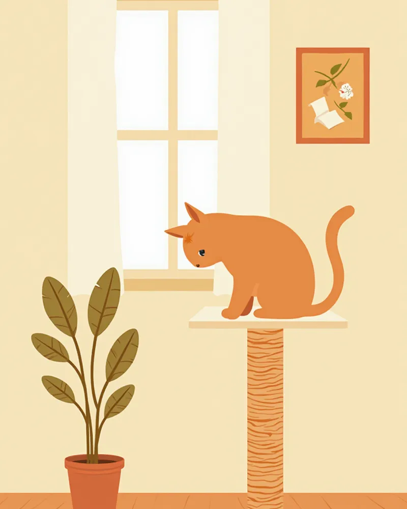 캣타워 위에서 노는 아비시니안 고양이