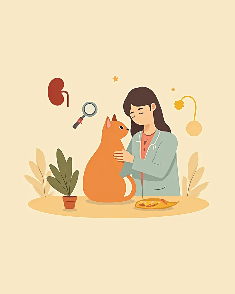 수의사에게 검진을 받고 있는 아비시니안 고양이