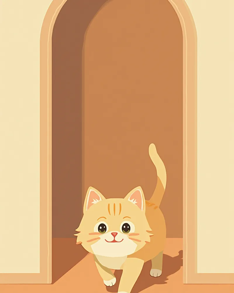 어두운 방에서 조심스럽게 걷고 있는 아비시니안 고양이