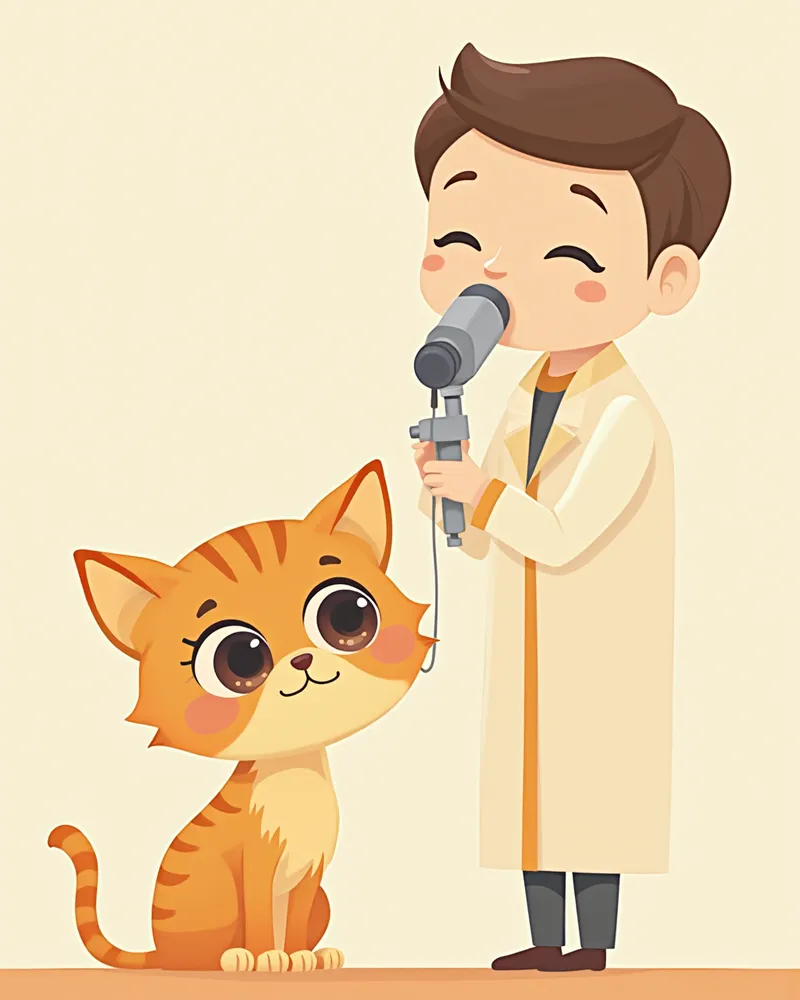 수의안과 전문의가 아비시니안의 눈을 검사하는 모습