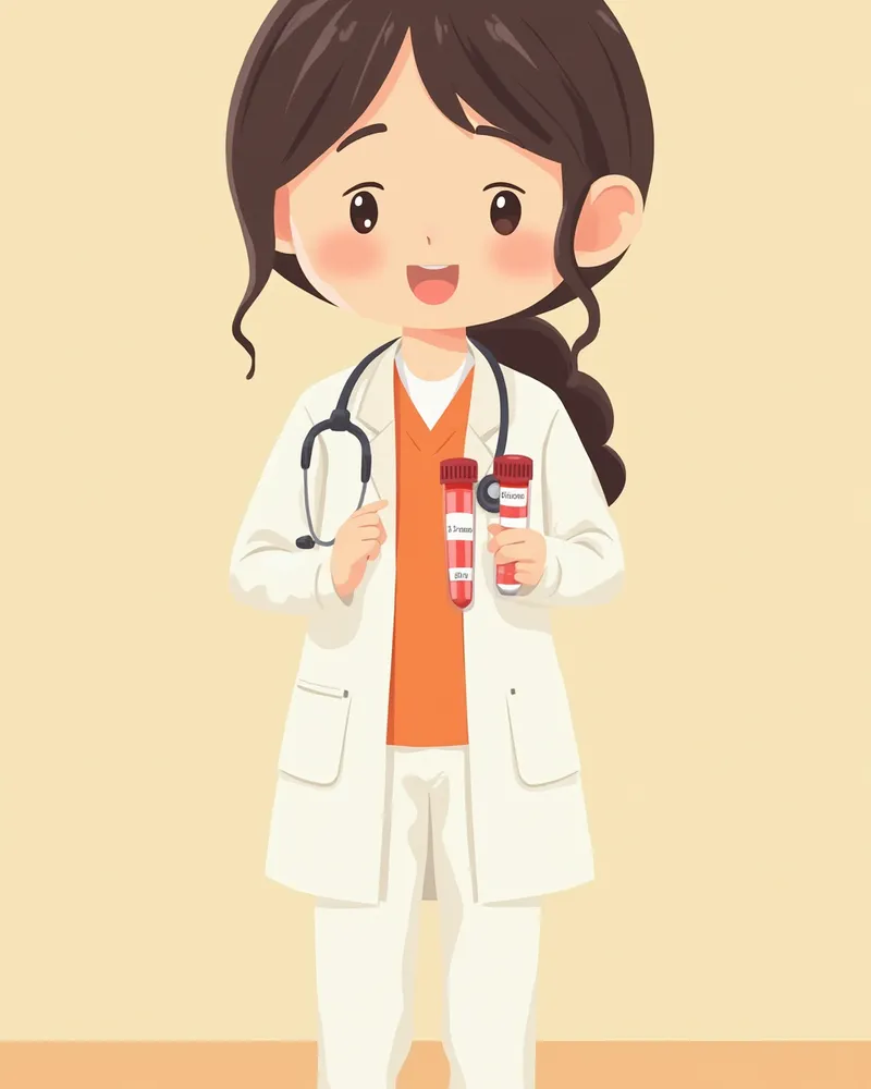 두 개의 혈액 샘플 튜브를 들고 있는 수의사