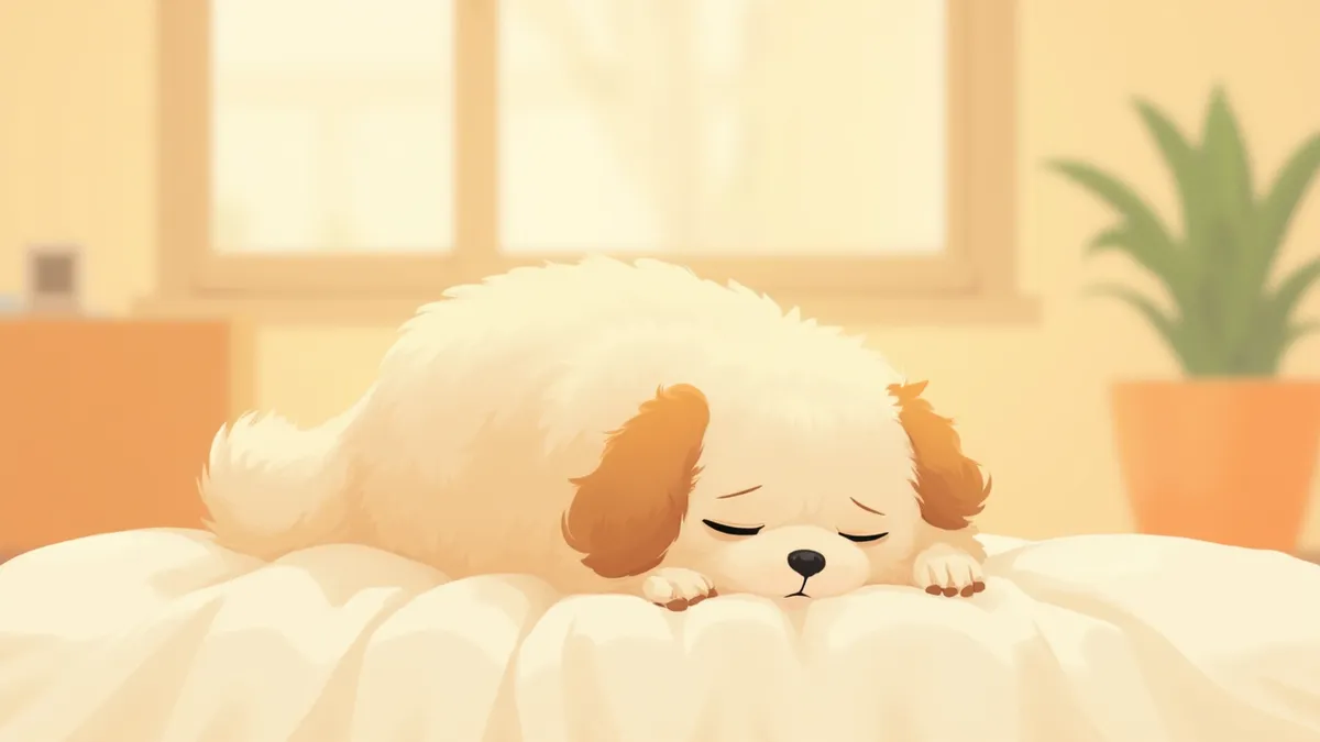 지친 표정으로 누워 있는 소형견