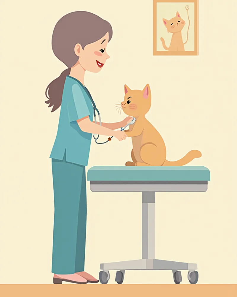 수의사가 동물병원에서 어린 고양이를 진료하는 모습