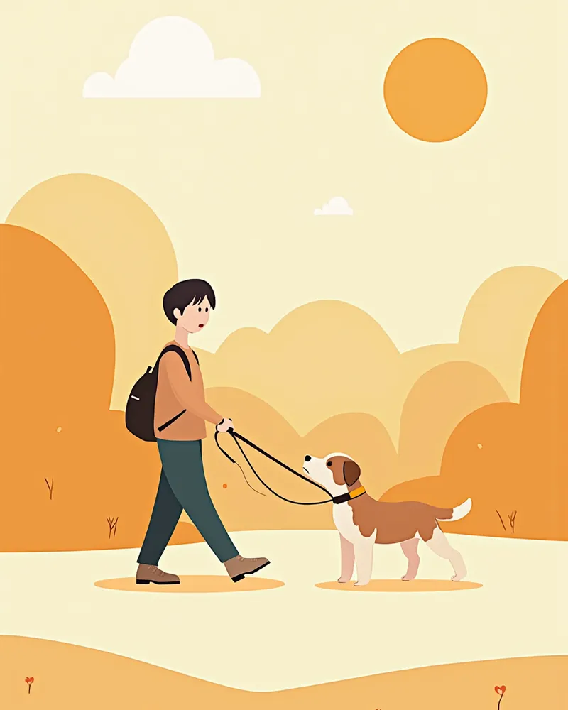 보호자와 산책하며 운동하는 성견