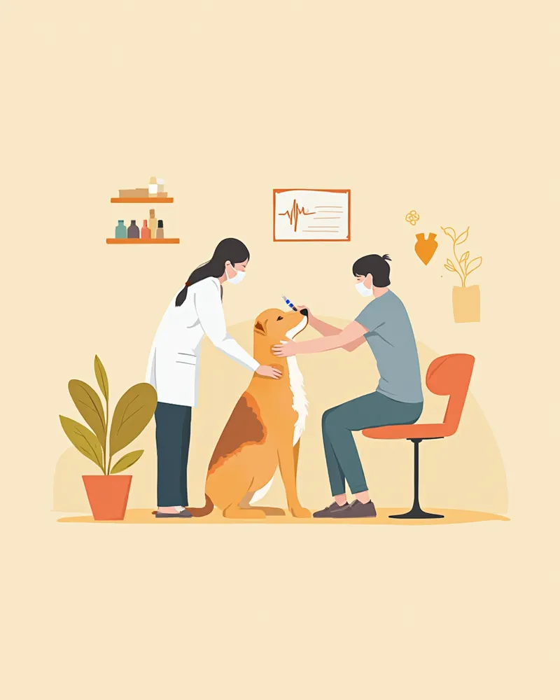 수의사에게 예방접종을 받는 성견