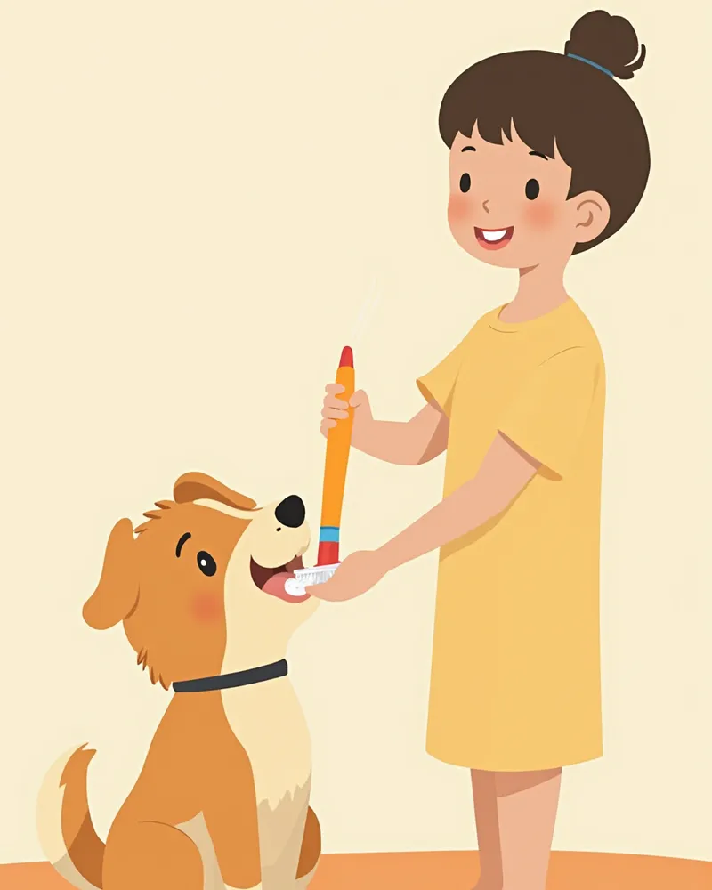 반려견 전용 칫솔로 성견 양치를 해주는 보호자