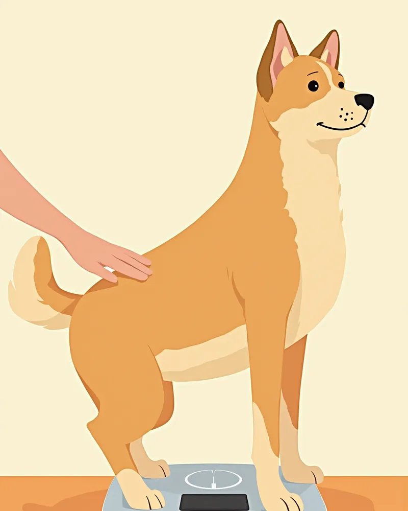 강아지가 체중계에 올라가 체중을 재는 모습