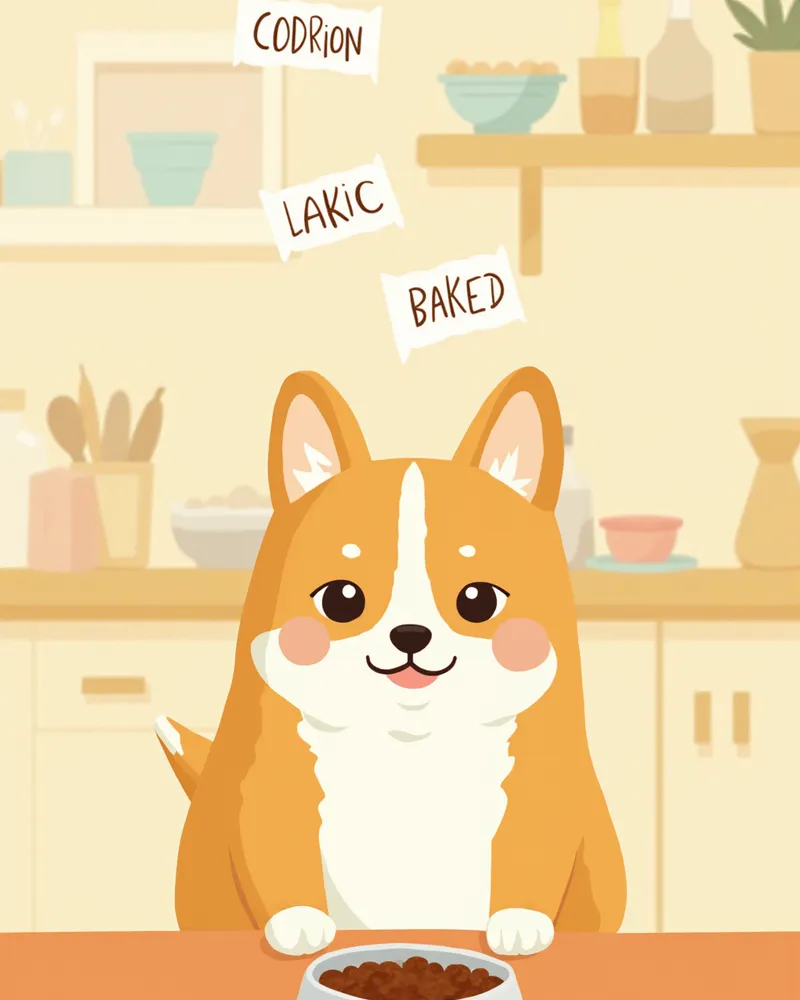 사료 영양 성분을 비교하는 귀여운 강아지