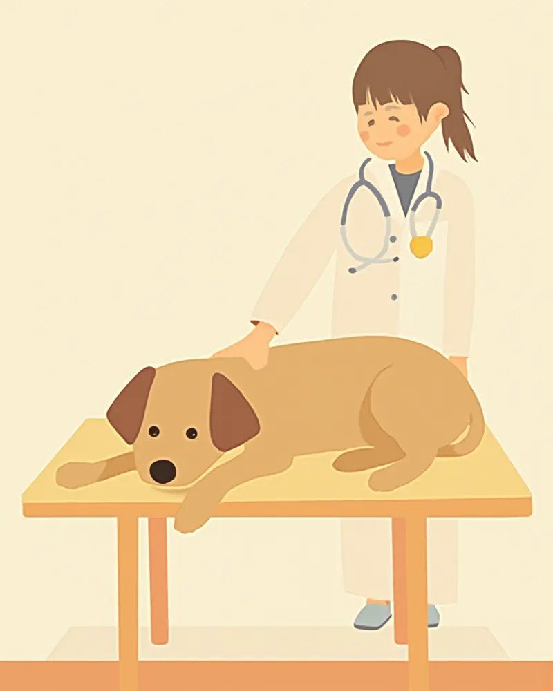 수의사가 강아지의 복부를 진찰하는 모습