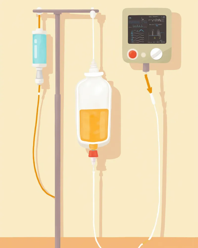 중환자실에 걸려 있는 수액과 모니터