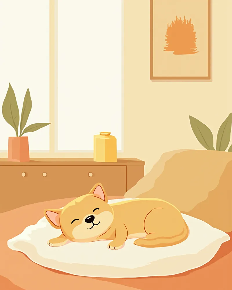 집에서 회복 중인 강아지와 보호자