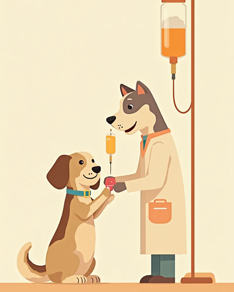 수의사가 강아지에게 수액 치료를 하는 모습