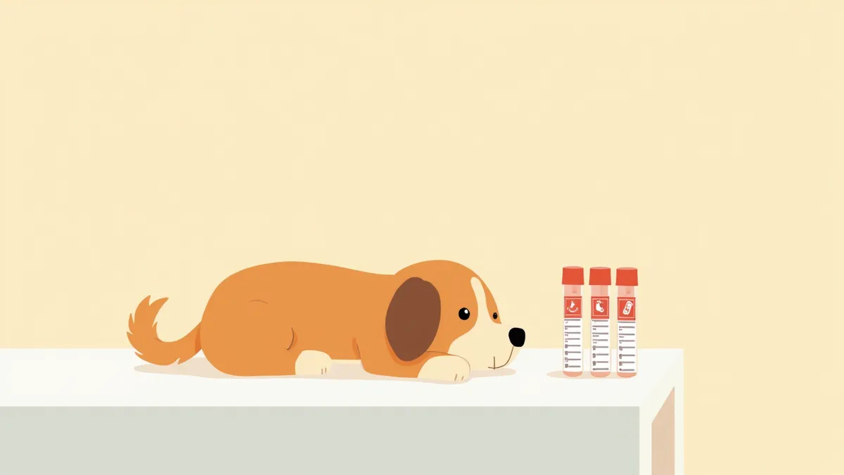 알도스테론 검사를 받고 있는 강아지와 수의사