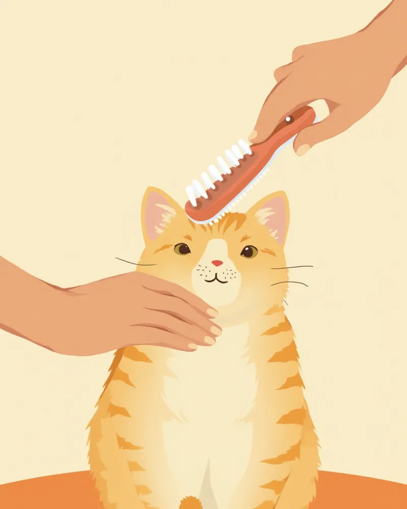 보호자가 부드럽게 빗질해 주고 있는 고양이