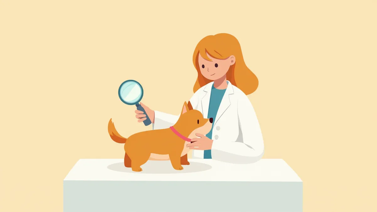 수의사가 강아지 피부를 살펴보며 알러지 검사를 준비하는 모습