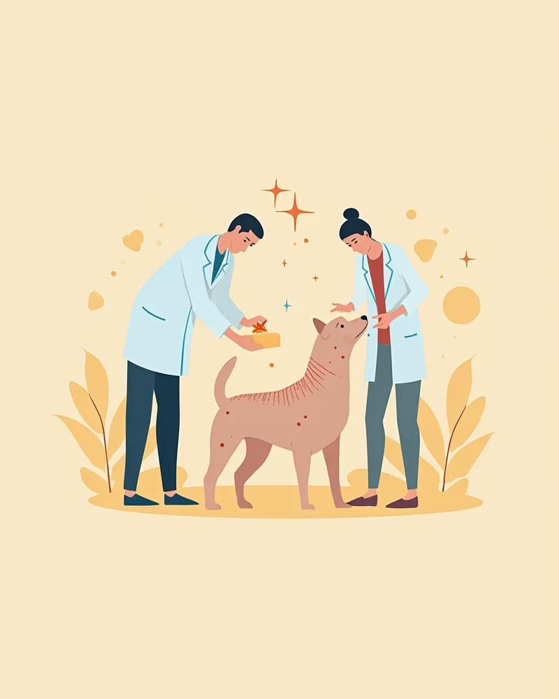 강아지 옆구리에 피내반응검사를 진행하는 수의 피부과 전문의