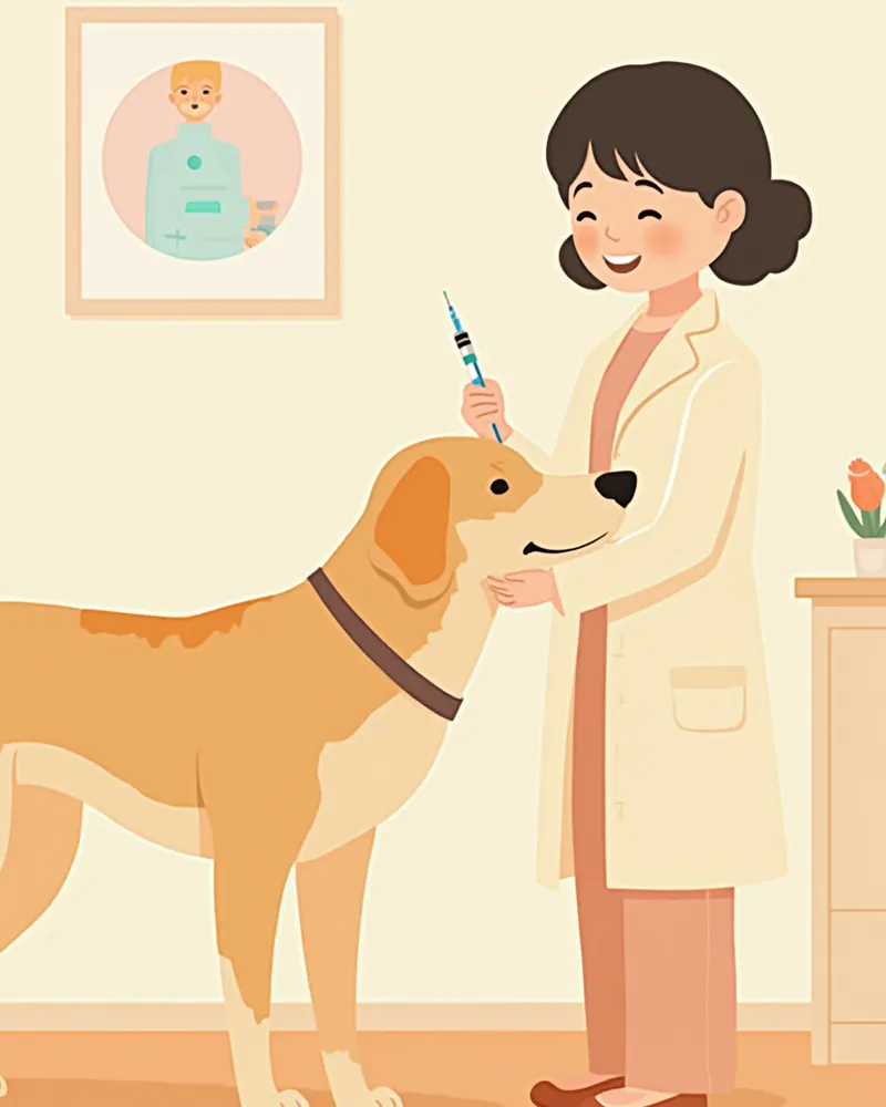 강아지가 보호자와 함께 알러젠 특이 면역치료 주사를 맞는 모습