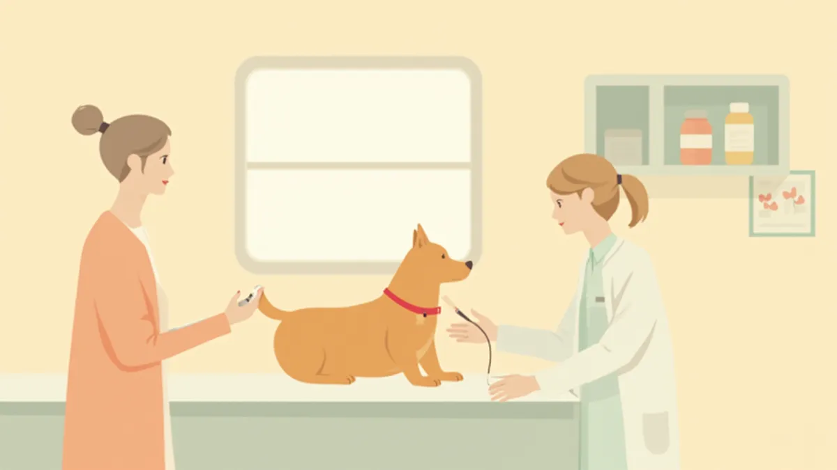 수의사가 강아지 앞다리에서 혈액 샘플을 채취하는 모습