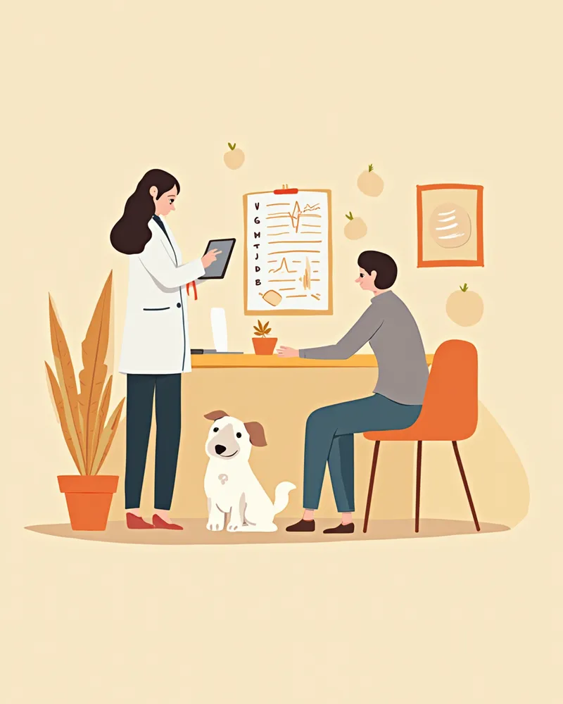 수의사가 보호자에게 알러지 검사 결과를 설명하는 모습