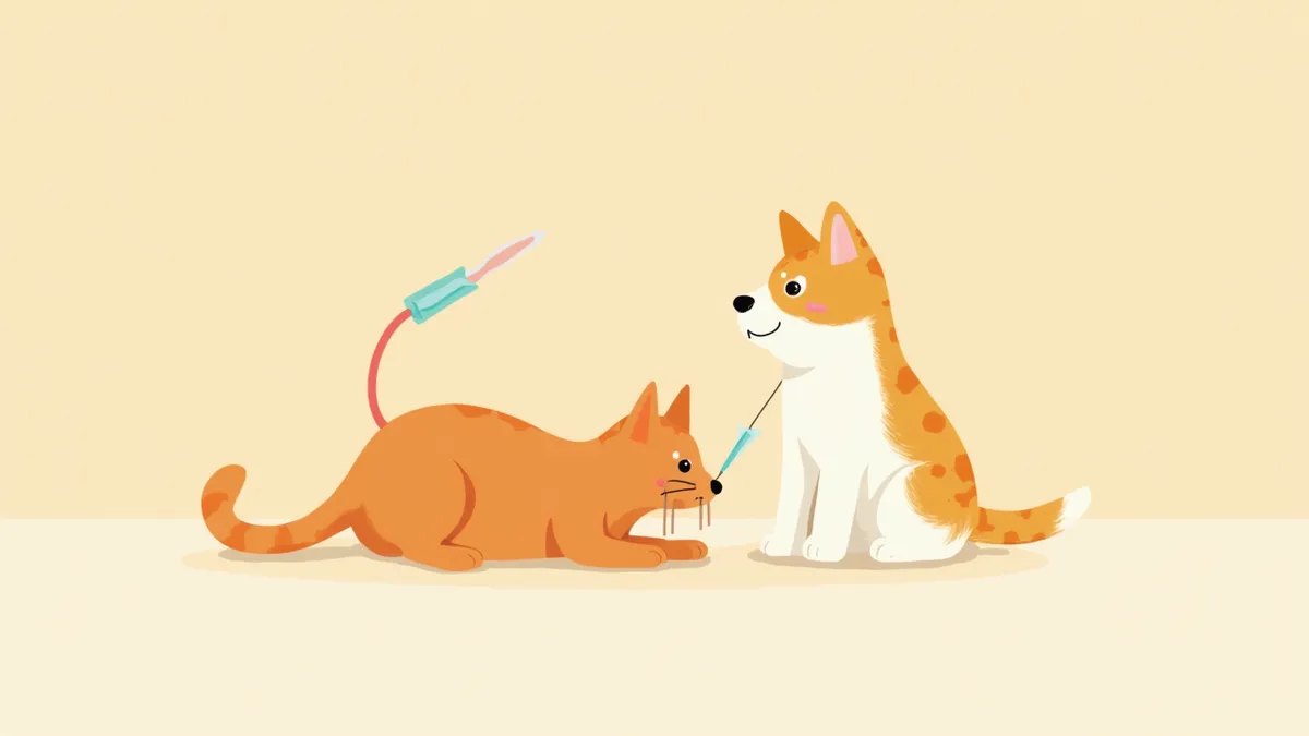 강아지와 고양이가 간수치 혈액검사를 받는 일러스트