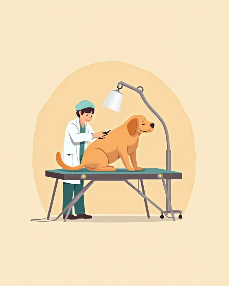 강아지 복부 초음파 검사를 진행하는 수의사 일러스트