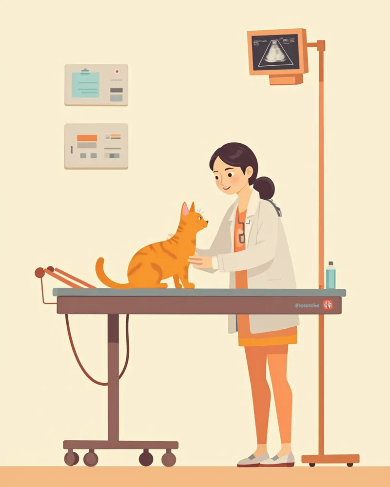 수의사가 고양이 심장 초음파 검사를 진행하는 장면