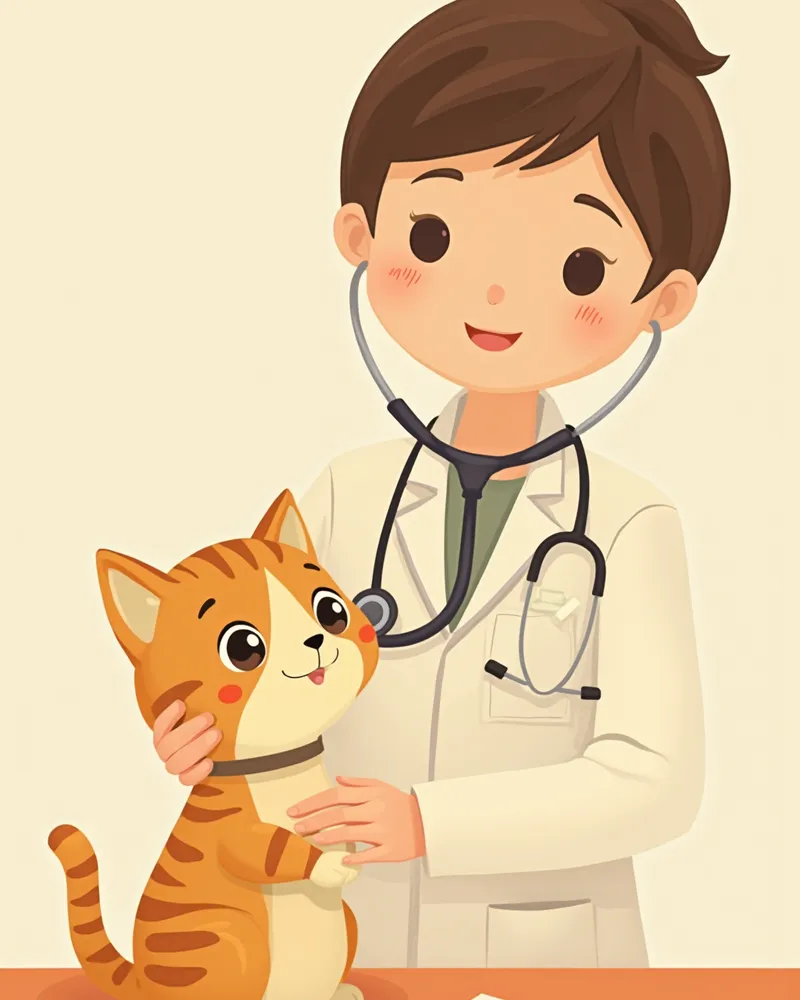 수의사가 고양이 심장 청진을 하는 장면