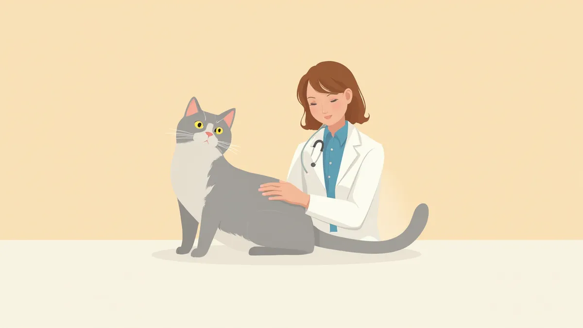 수의사가 아메리칸 숏헤어의 심장을 청진하는 모습