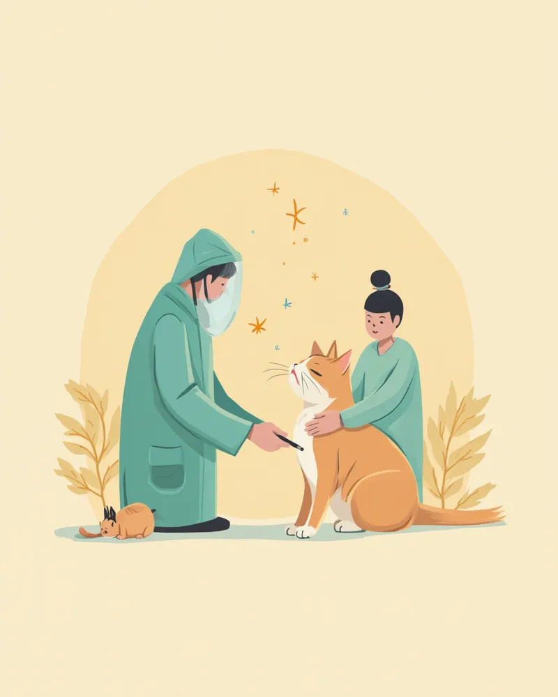 수의사가 고양이 잇몸을 확인하는 모습