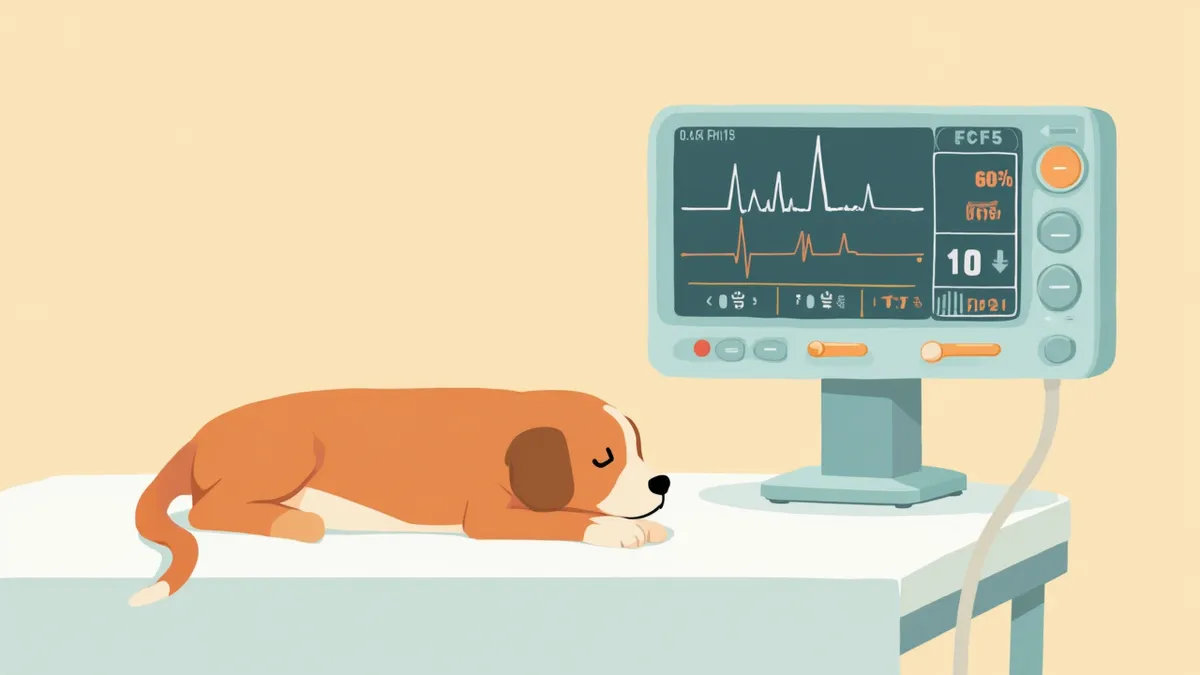 마취 모니터 화면과 수술 중인 반려동물