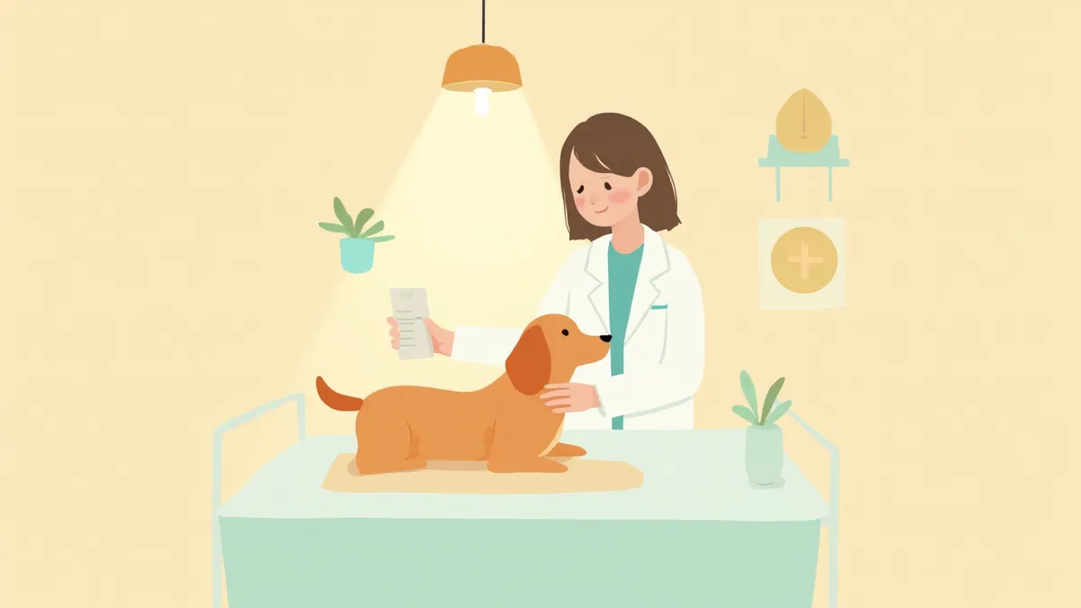 수술 후 회복실에서 담요를 덮은 강아지의 체온을 확인하는 수의사