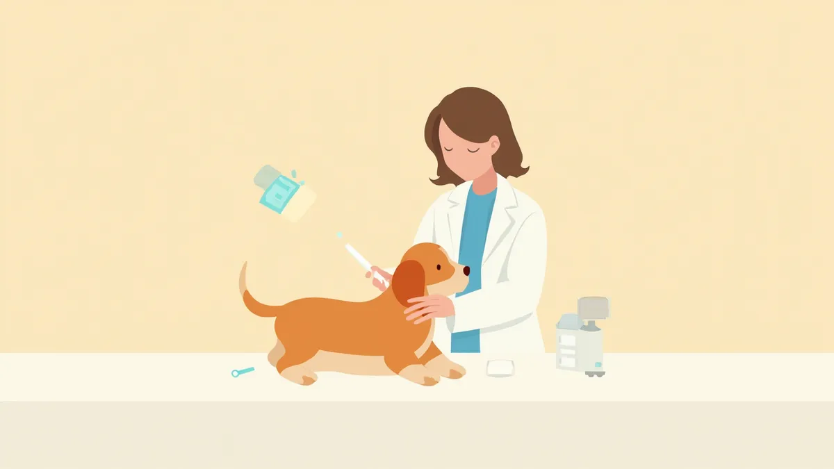 동물병원에서 시술을 준비하는 반려견과 수의사