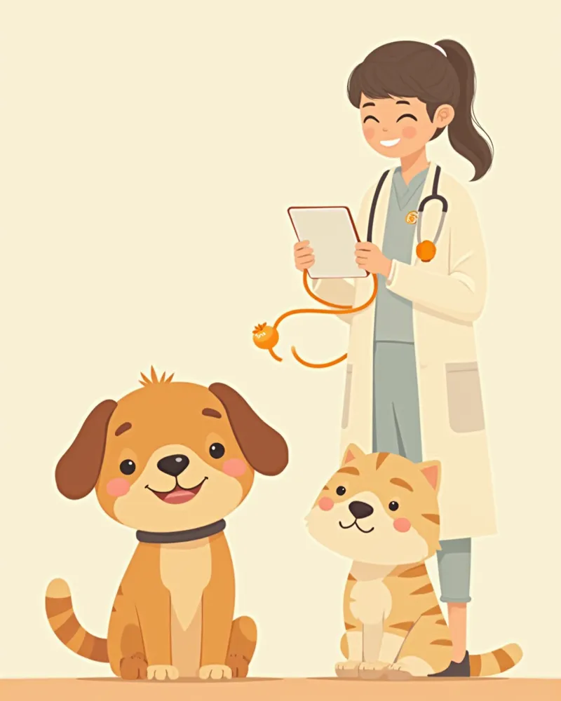 건강검진을 받는 강아지와 고양이 일러스트