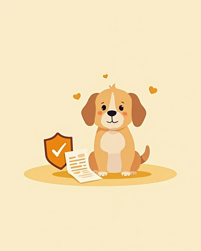 보험 보호 아이콘 옆에 앉아 있는 강아지 일러스트