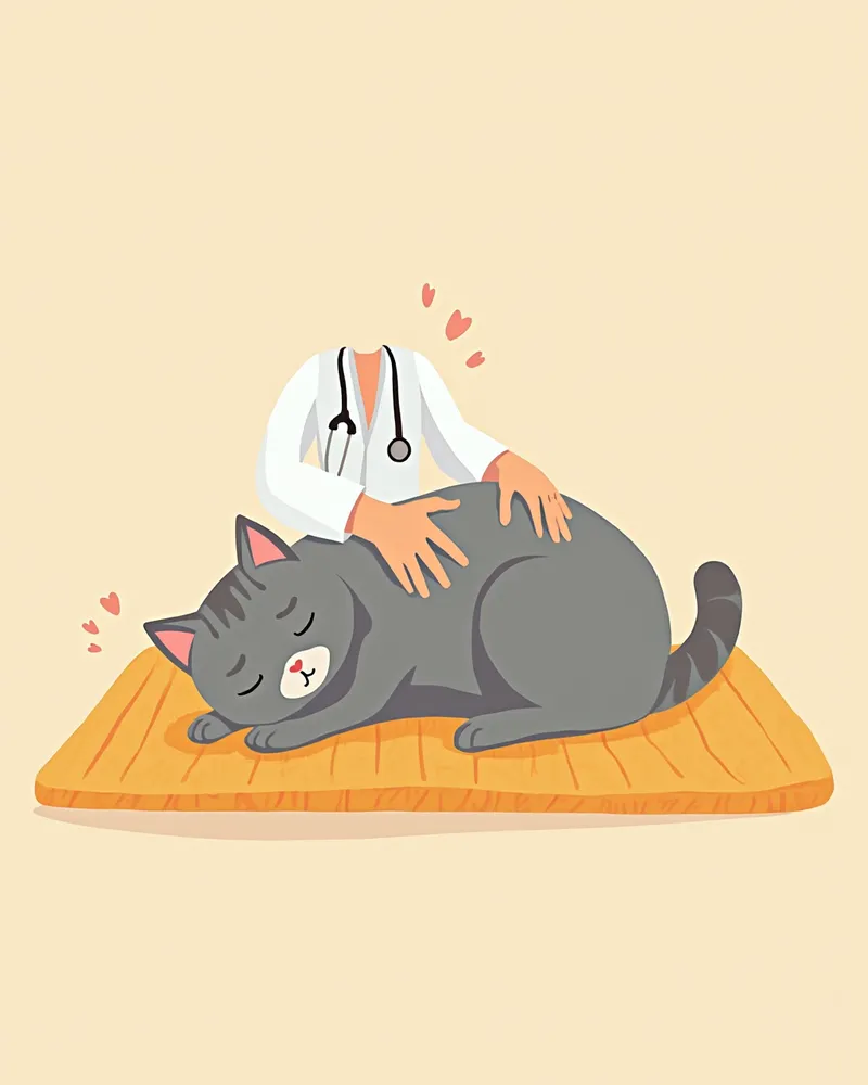 수의사에게 검진을 받는 노령 고양이