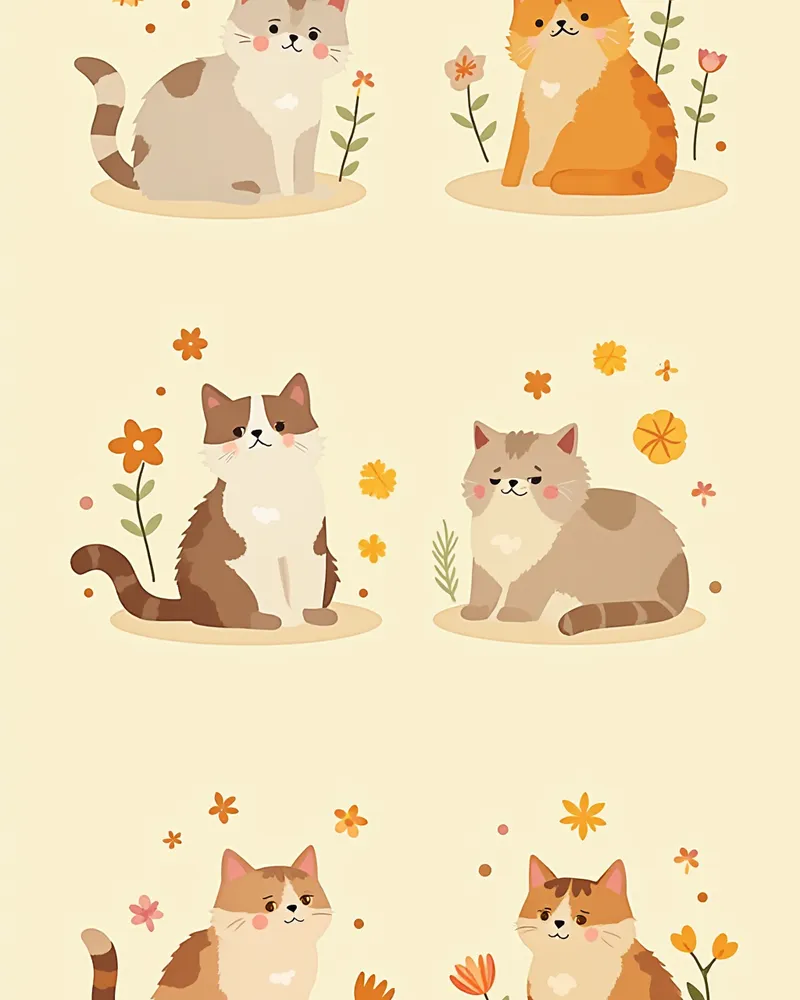 사계절을 보내는 고양이 일러스트