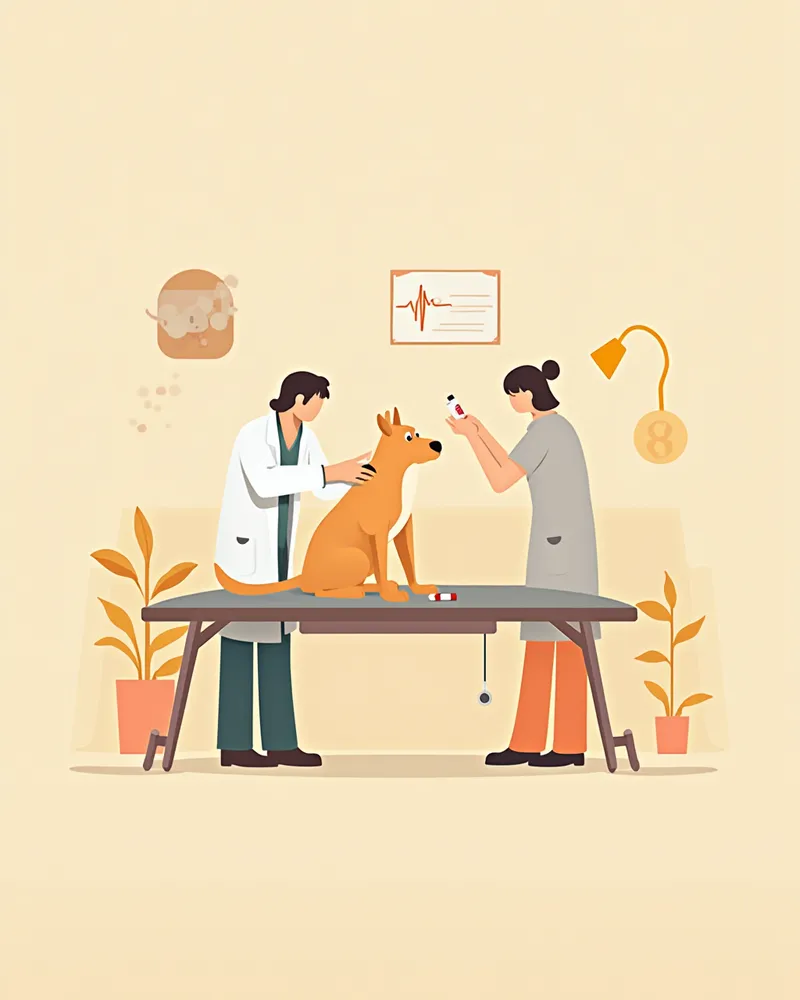 강아지 연간 백신 접종과 건강검진 장면