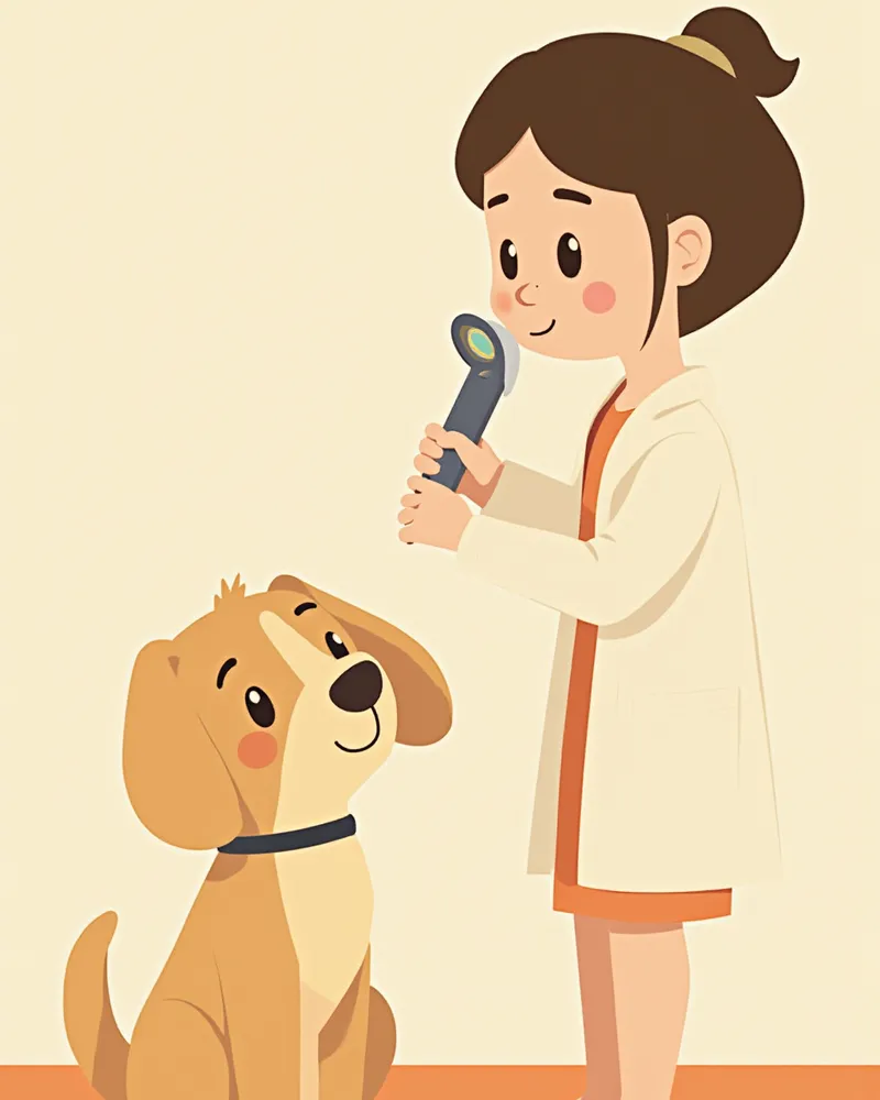 수의사가 강아지의 귀를 검사하는 모습