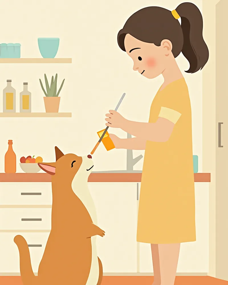 보호자가 고양이에게 정확한 용량의 약을 투여하는 모습