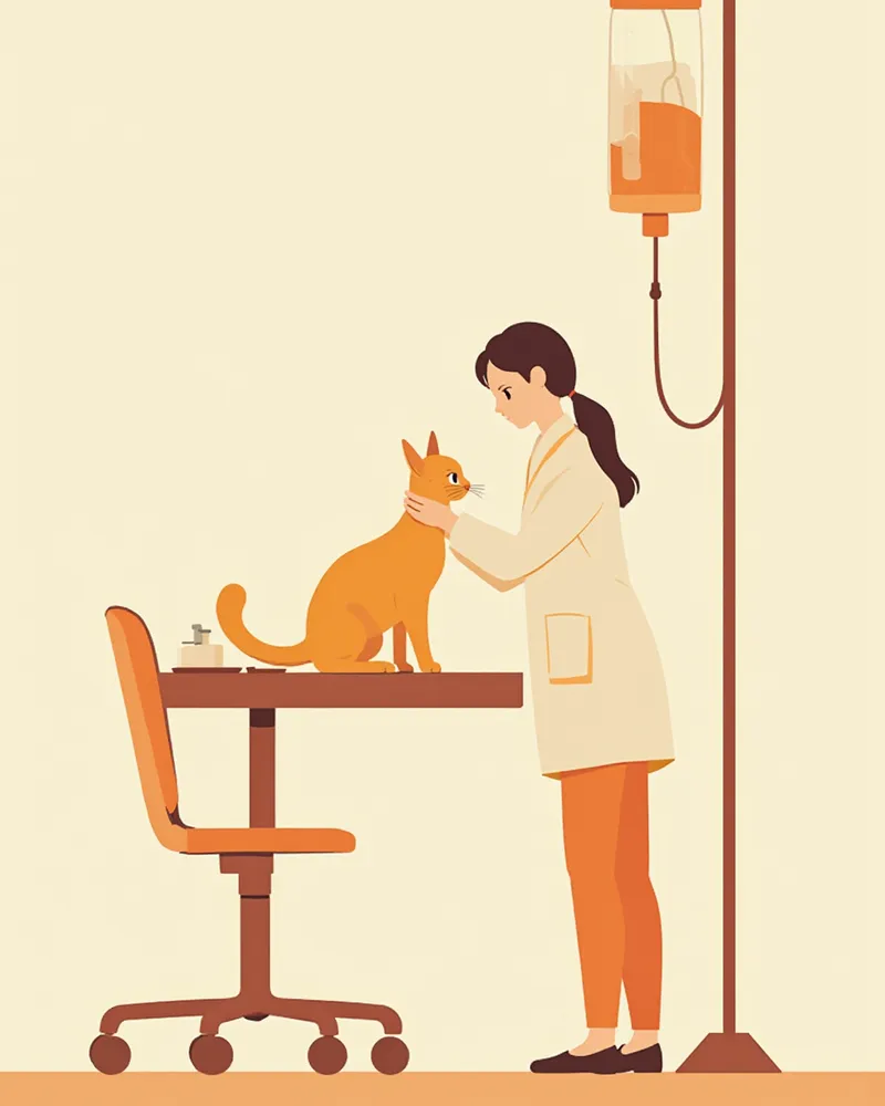 동물병원에서 수액 치료를 받고 있는 고양이
