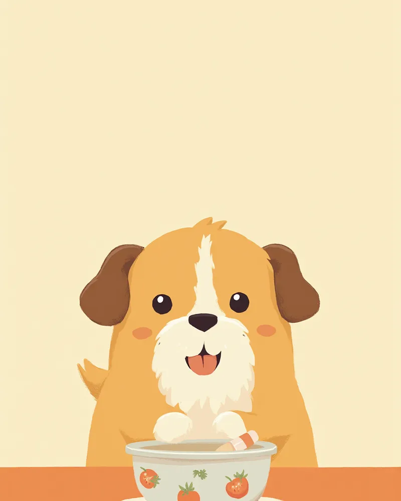 밥그릇 옆에 놓인 약을 먹으려는 작은 강아지의 모습