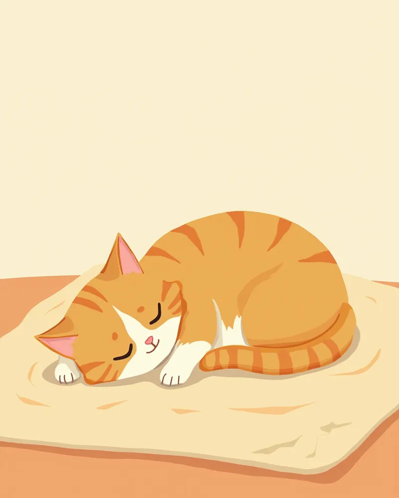 담요 위에서 졸린 표정으로 누워 있는 고양이 모습