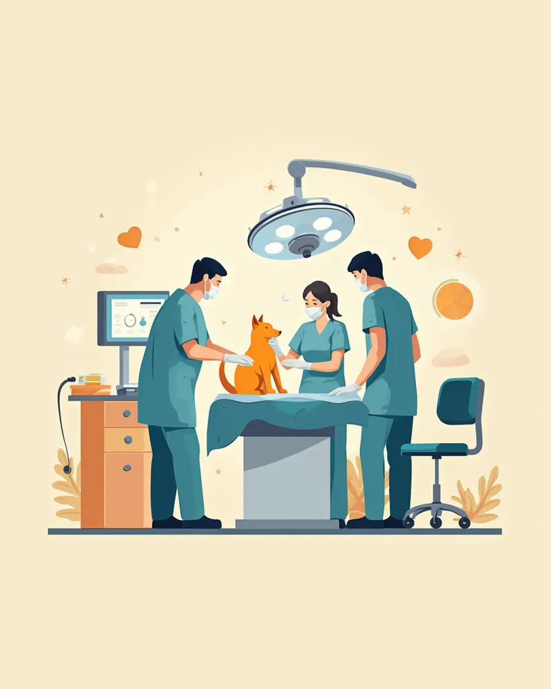 동물병원 수술실에서 수술 준비 중인 수의 의료진의 모습