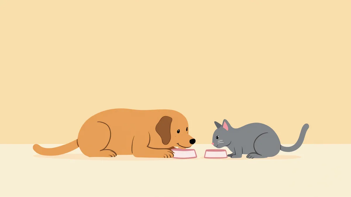 아르기닌이 포함된 식사를 하는 강아지와 고양이