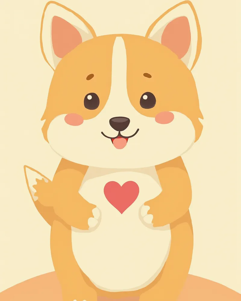 강아지 가슴 부위에 심장 아이콘이 부드럽게 그려진 의료 일러스트 이미지